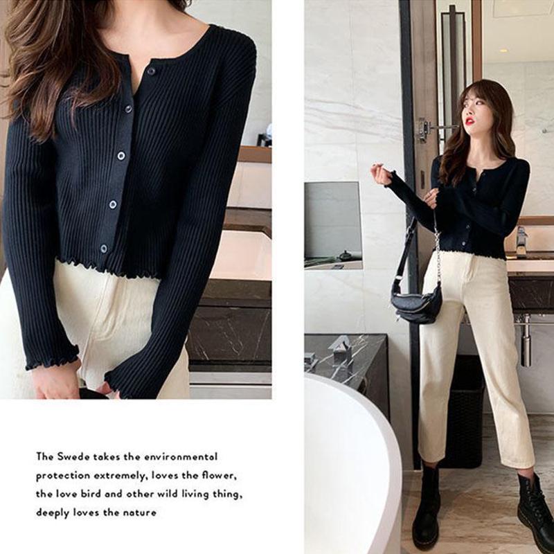 Autumn and Winter Knitted Sweater Short Long-sleeved Casual Jacket Cardigan Loose Young Women's Top