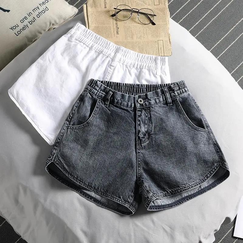 Women's Denim Shorts Summer Loose High Waist Elastic Waist Korean Style A-line Pants Casual Sports Wear Thin Shorts