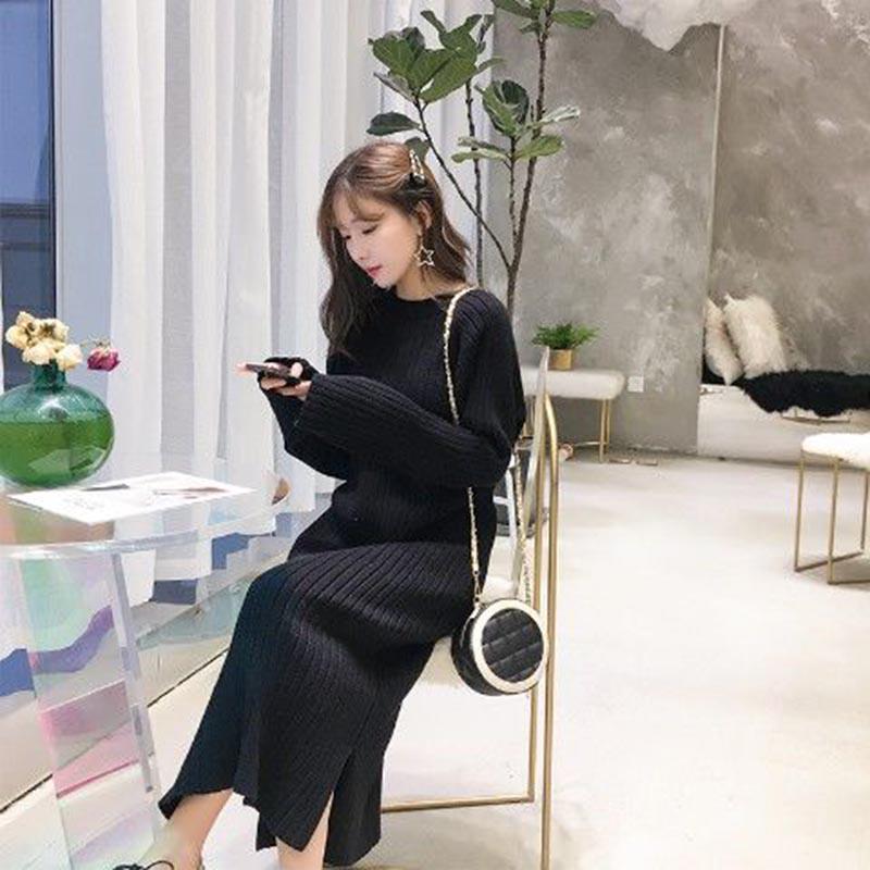 Warm Meduim Long Women Sweater Dress Female Elastic Slim Turtleneck Sweater Dress Knitted Long Dress