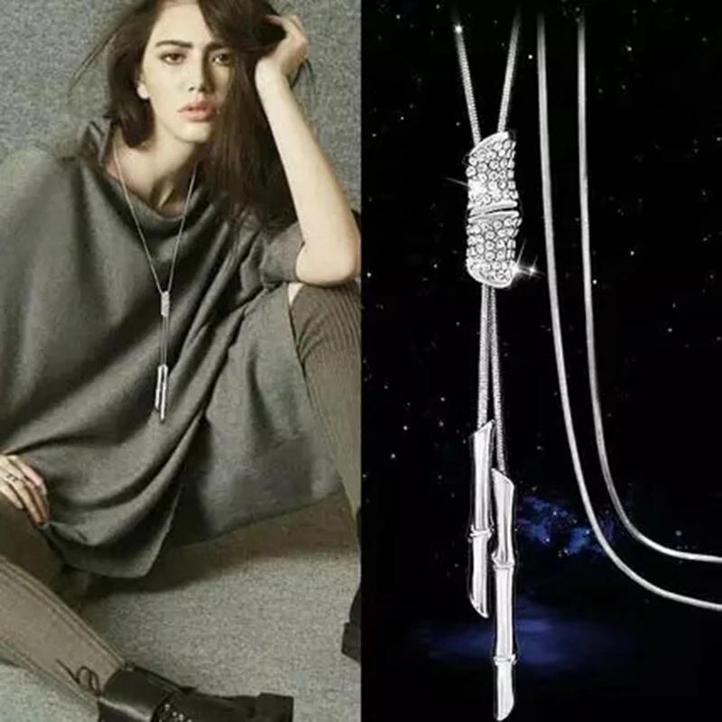 Women's Sweater Necklace Pendant Necklace Diamond Bamboo Necklace Long Clothes Decorative Chain Personalized Ornaments Mom Daughter Gifts Jewelry