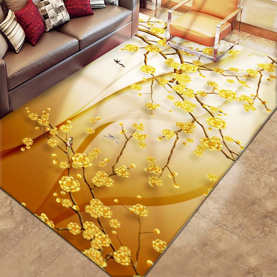 Traditional Chinese Style Flower 3D Living Room Carpet Bedroom Mat Rug Blanket Pad for Yoga Washable
