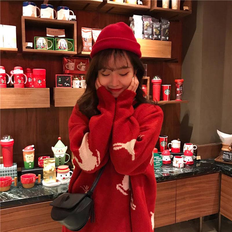 Warm Sweater Women's Wild Round Neck Long-sleeved Sweater Christmas Jacket Autumn and Winter