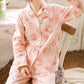 Women's Spring Autumn Long-sleeved Pajamas Peach Printing Cute Sweet Outerwear Homewear Loose Casual Suit