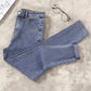 Women's Spring and Autumn High Elastic Light Blue Jeans Korean Version High Waist Slim Tights Black Skinny Pants Student Pencil Pants Denim Jeans