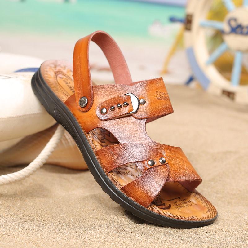 Leather Men's Shoes Non-slip Beach Shoes Soft Bottom Shoes Breathable Men's Sandals Casual Shoes