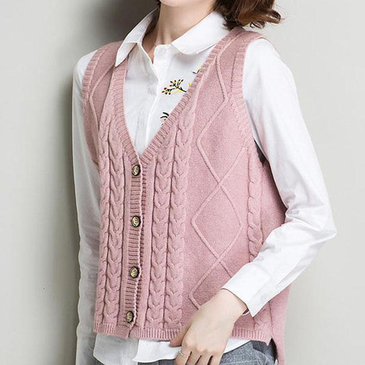 Spring and Autumn Short Wild Vest V-neck Sleeveless Knitted Sweater Fashion Casual Women's Top