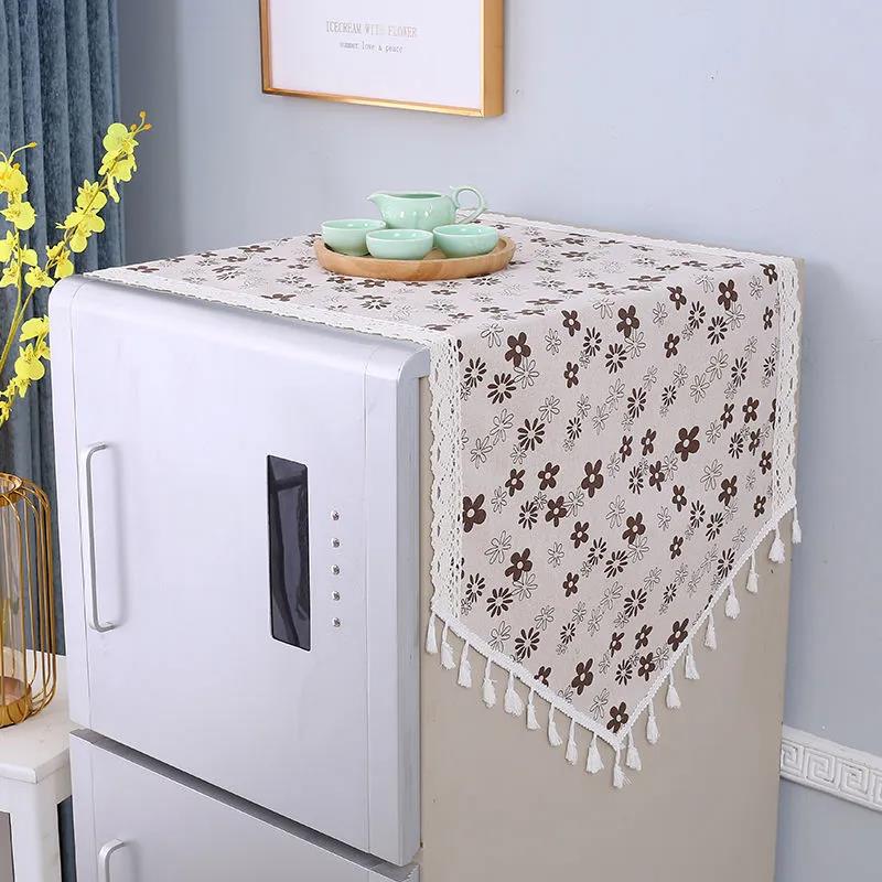 Simple Refrigerator Towel Dust Cover Cloth Household Appliance Washing Machine Cover Towel Dust Cover Cotton Linen Cloth