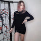 Women Sexy Black Lace Voile Hollow Out Bodycon Dresses Zipper Hem Butterfly Strap Backless Plus Size Slim Dresses