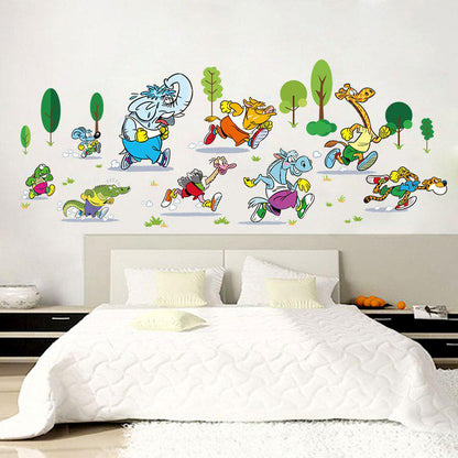 [sticker ]Animal Marathon Wall Stickers For Kids Rooms Nursery Living Room Bedroom Home Decor Child