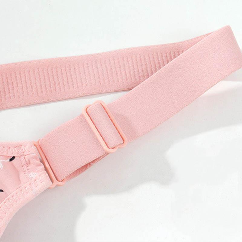 Large Size No Steel Ring Large Cup Thin Cup Full Cup Simple Style Printed Back Three-Row Buckle Adjustable Side Closure Anti-Sagging Bra