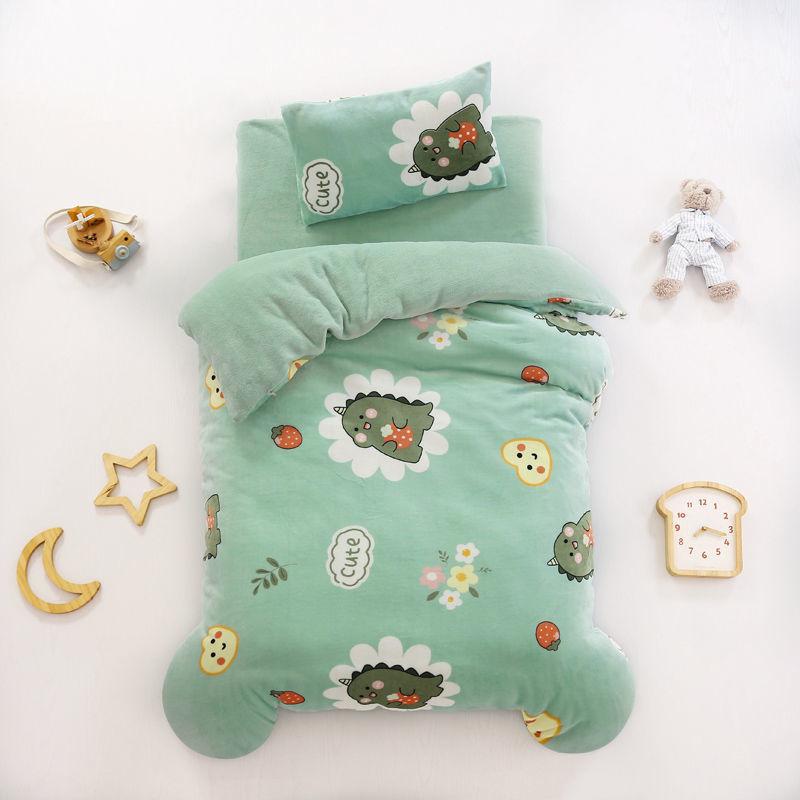 Fall/Winter Double-sided Milk Velvet Three-piece Quilt for Kindergarten Children's Nap Quilt Plus Velvet Thick Quilt Cover Removable and Washable