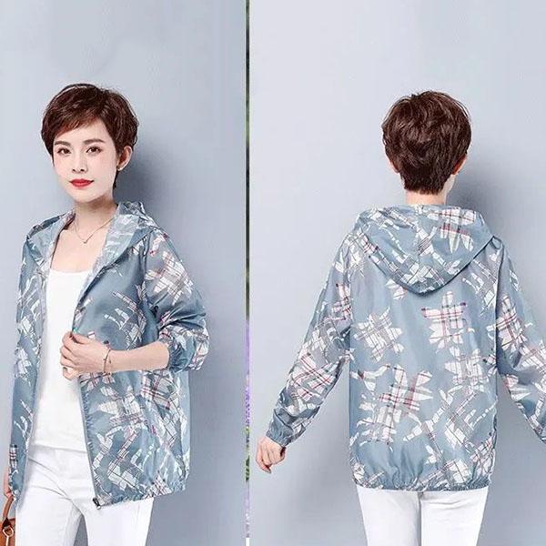 XL-5XL Women's Summer Long Sleeve Print Thin Hooded Sun Protection Jackets Female Spring Autumn Plus Size Loose Coats