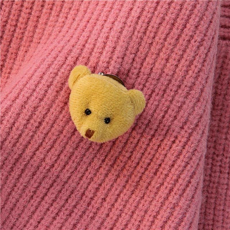 Bear sweater women's pullover loose autumn and winter new solid color loose thick wool sweater coat outer wear