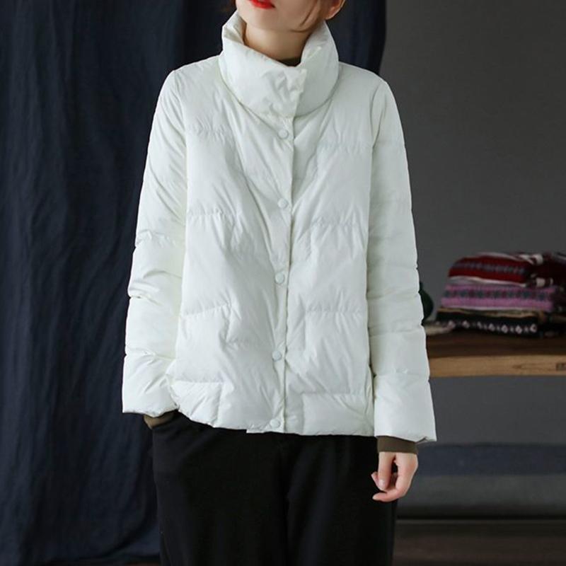2021 New Winter Women Down Coat Ultralight Collarless Duck Down Jacket Portable Female Padded Parkas Stand Collar Puffer Overcoat