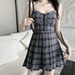 Female Summer Simple Retro Elegant Slim Korean Plaid One Piece A-line Short Graceful Party Dress