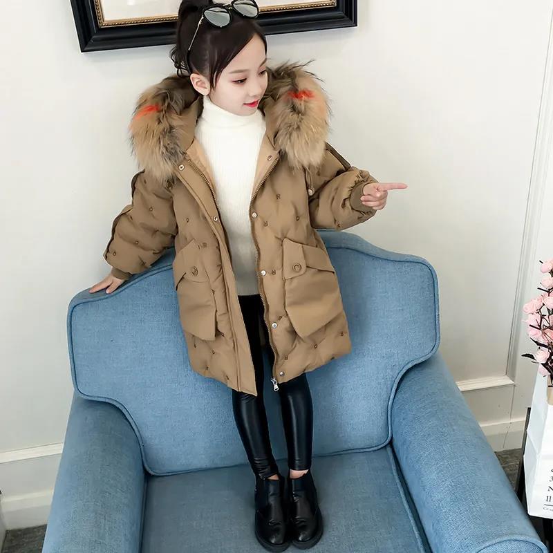 Children's Warm Autumn Winter Long Sleeve Outerwear Down Coats Hooded Kids Girls Parkas