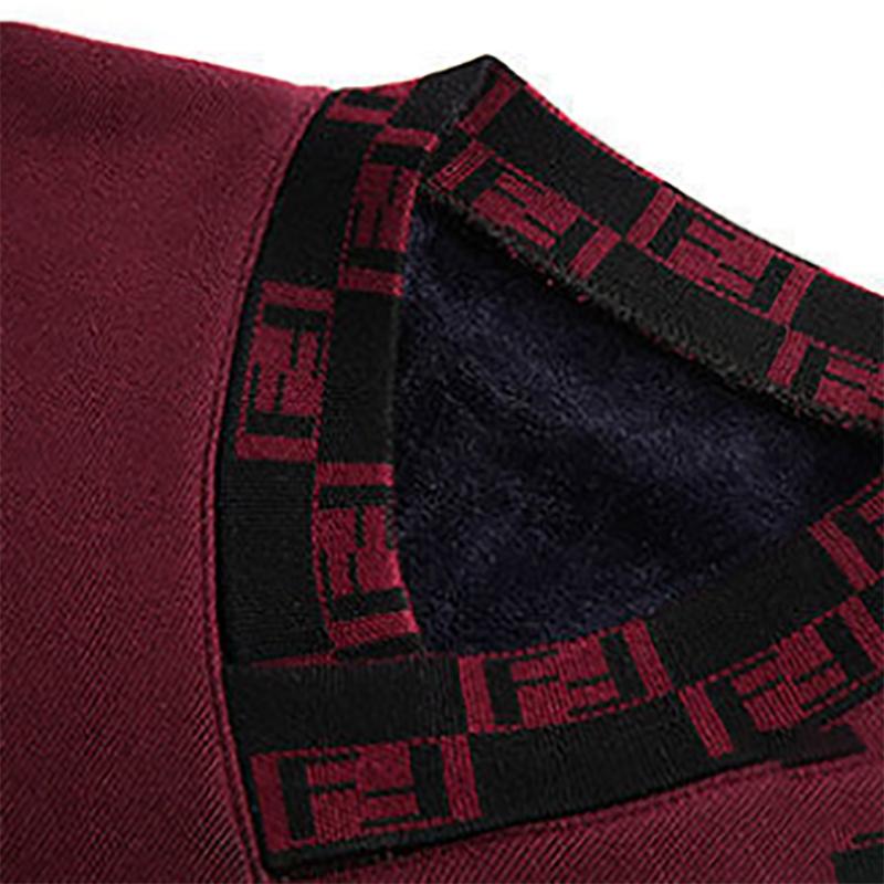 Men's Autumn and Winter V-neck Sweatshirts Thickened Knit Sweater Pullover Warm Bottoming Sweater for Men