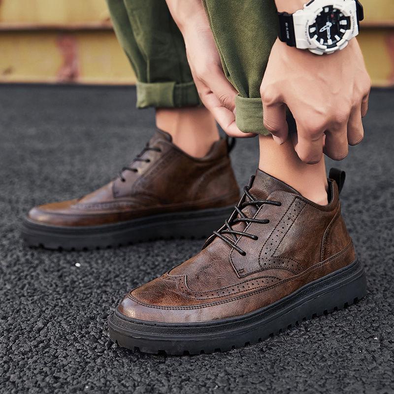 Martin Boots Men's High Top Shoes Men's Casual Shoes British Style Retro Brock Carved Leather Shoes