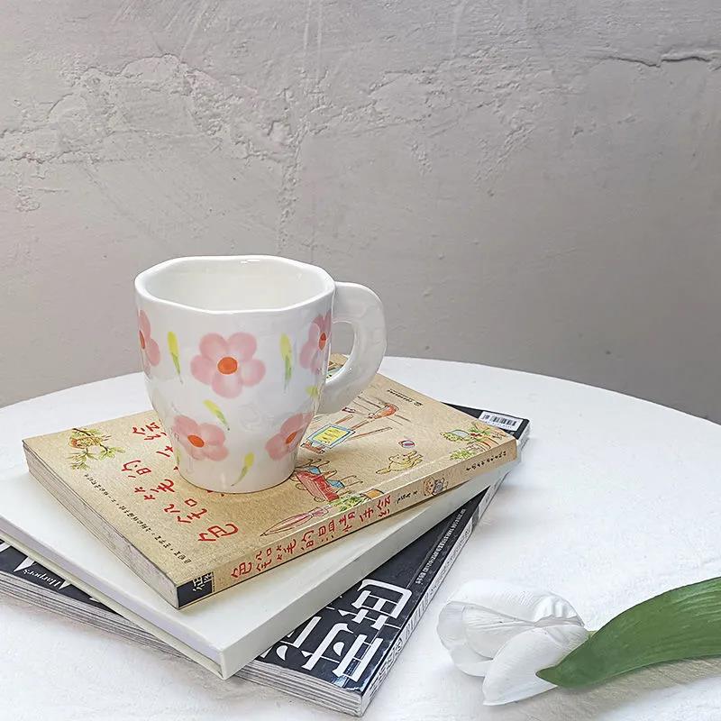 Korean Ins Hand-squeezed Ceramic Irregular Hand-painted Mug Milk Cup Breakfast Cup Coffee Cup Water Cup High Value