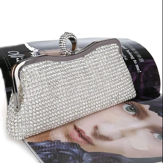 Women's Clutch Bag Elegance Luxury Shoulder Bag Ladies Wedding Evening Banquet Bridal Rhinestones Smooth Metal