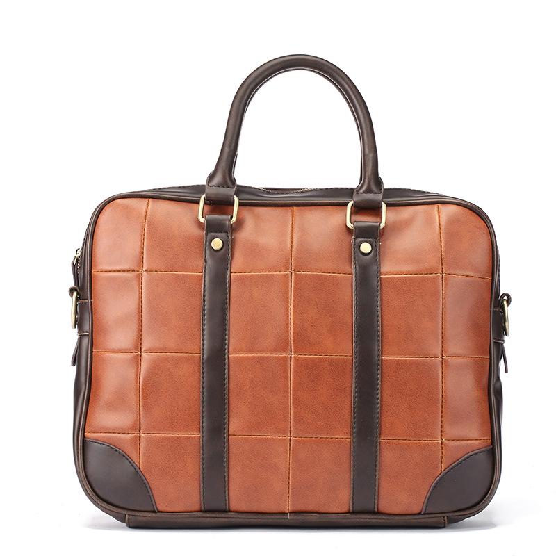 Business briefcase men retro large capacity zipper PU leather anti-theft waterproof wearable handbag
