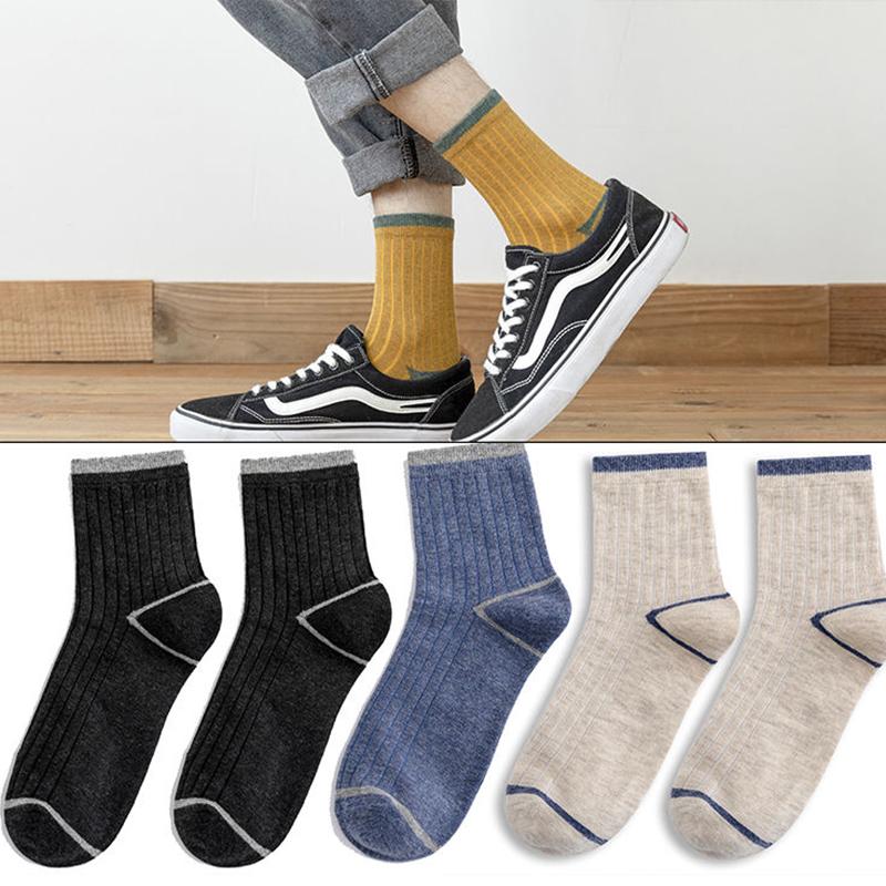 Men's Combed Cotton Tube Socks Winter Fashion Striped Socks Sweat-absorbent and Breathable Five Pairs of Cotton Socks