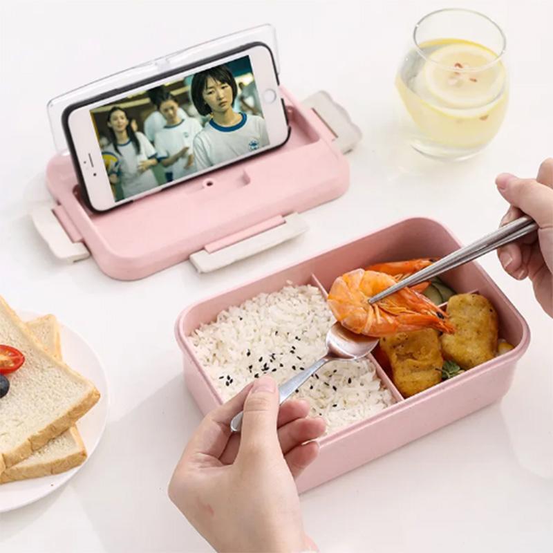 Wheat Straw Insulation Lunch Box Student Three-grid Japanese Lunch Box Female Portable Microwave Oven Fresh-keeping Office Worker Lunch Box