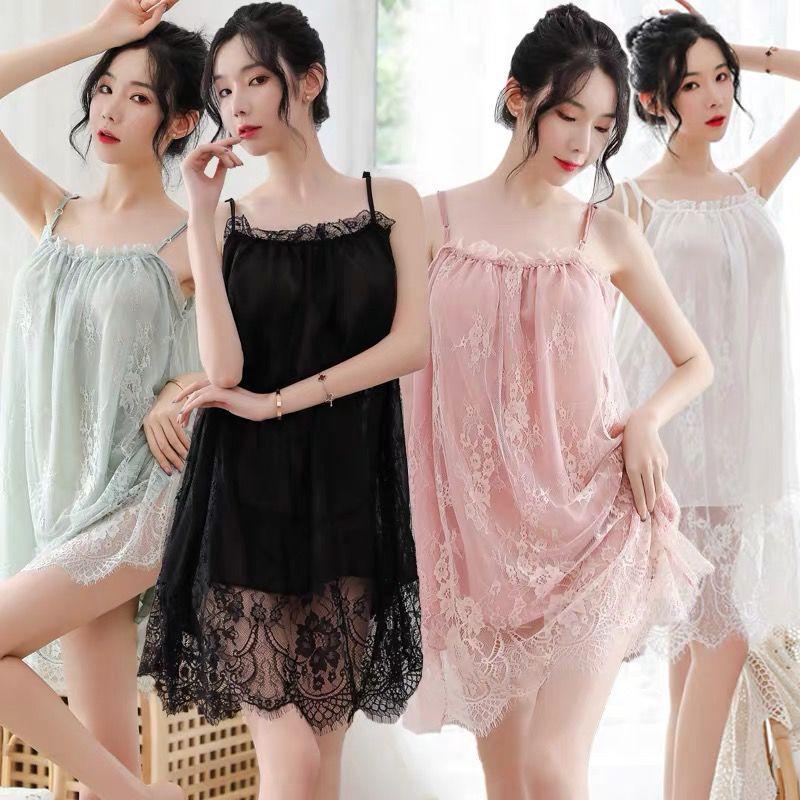 Women's Sexy Lace Pajama Summer Ladies Mesh Lace Sexy Nightdress Plus Size Nightdress