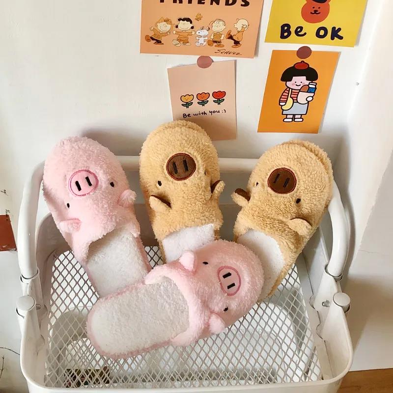 Cotton Slippers Female Cute Piggy Slippers Female Winter Plush Warm Home Baotou Slippers Soft and Breathable Comfortable