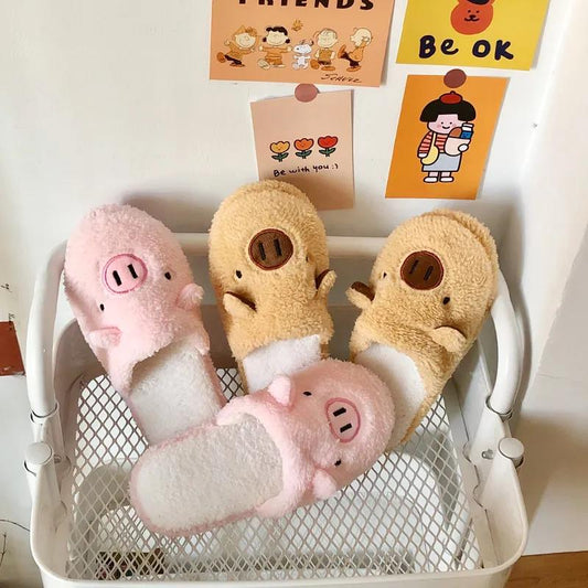 Cotton Slippers Female Cute Piggy Slippers Female Winter Plush Warm Home Baotou Slippers Soft and Breathable Comfortable