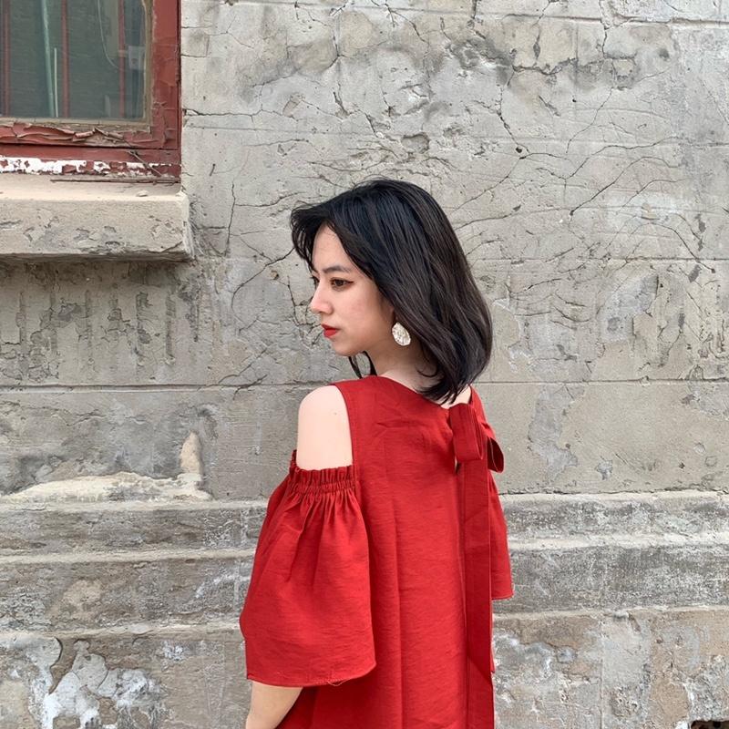 Large Size M-XXXXL Women's Summer Dress Back Bow Knee-length Daily Wear Office Dating Party