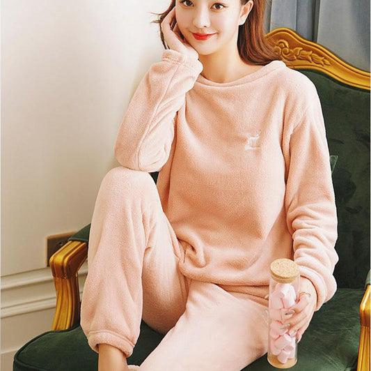 Winter Thickened Warm Pants Suit Autumn and Winter Coral Fleece Warm Loose Large Size Women's Pajamas
