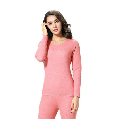Women's Thermal Underwear Body Temperature Underwear Cotton Wool Thick Autumn and Winter Round Neck Bodysuit Long Sleeves Warm Pajamas Slim Trousers