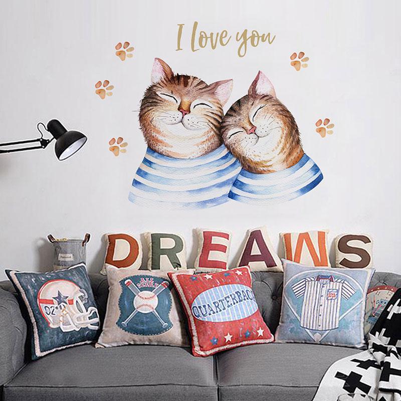 Cute Lovely Cartoon Cats Couples Wall Stickers Paws Prints For Kids Room Bedroom Art Decals Home Dec