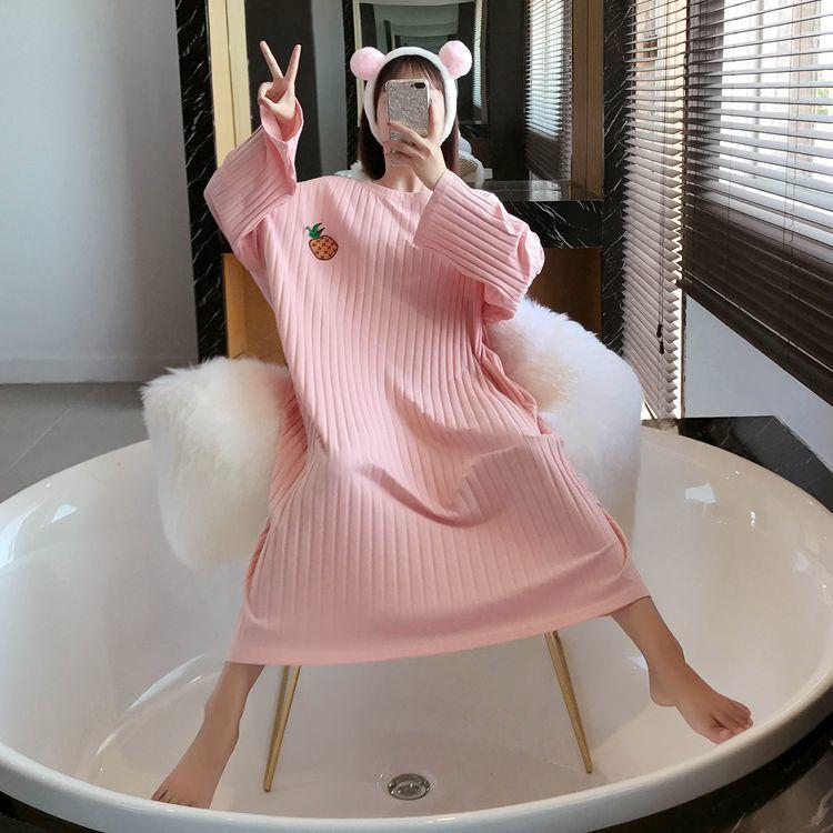 Nightdress Women's Mid-length Cute Cartoon Loose Plus Size Pajamas Long Skirt Home Service Suits Can Be Washed Without Fading