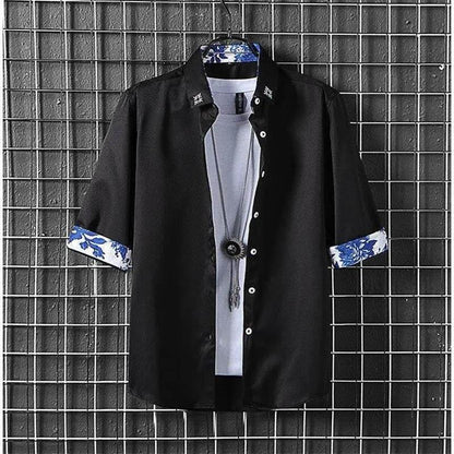 Spring and Summer New Men's Short-sleeved Floral Shirt Can Be Turned Five-quarter Sleeve Half-sleeved Shirt Clothes Men's