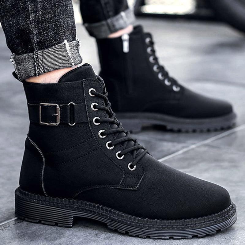 Men's Martin Boots High-top Shoes British Style Tooling Boots Winter Plus Velvet Snow Cotton Shoes Military Boots
