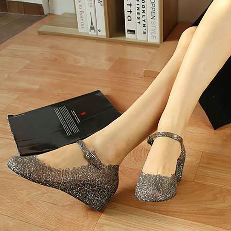 Crystal Sandals Wedge Women's Shoes High-heeled Shoes Women's Square Dance Shoes Baotou Hole Shoes