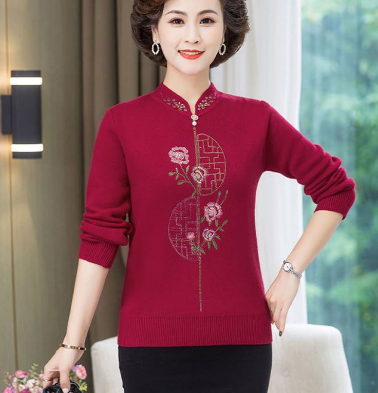 Plus Velvet Thickened Women's Sweater Fashion Embroidery One Velvet Bottoming Shirt Loose Short Plus Size Sweater
