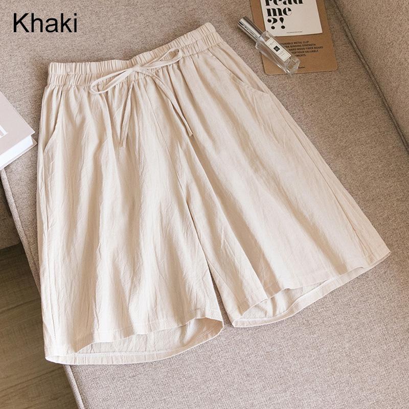 Summer Thin Section Breathable Cotton and Linen Shorts Women's Large Size Home Linen Five Points Loose Wide-leg Pants