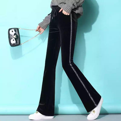 Women's Thick Velvet Wide-leg Pants High-waist Trousers Slim Slimming Casual Micro-flared Pants