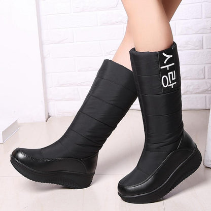 Snow Boots Comfy Round Toe Slip On Solid Med Heel Platform Winter New Ladies Shoes Mid Calf Women Boots