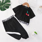 2PCS Children Clothing Set Spring Summer Girls Suits Printing Letter Cherry Short Sleeve Tops + Pants Clothing Set