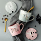 European Style Simple and Creative Personality Ceramic Coffee Cup with Lid Spoon Boys and Girls Office Home Drinking Mark Cup