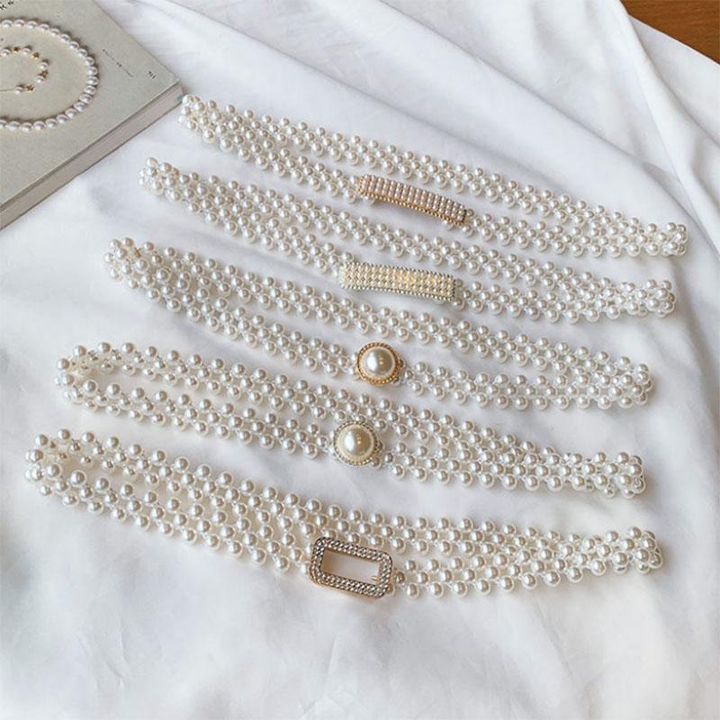 Pearl Belt Ladies Diamond Stretchy Pearl Waist Chain with Dress Corset Versatile Elastic Belt