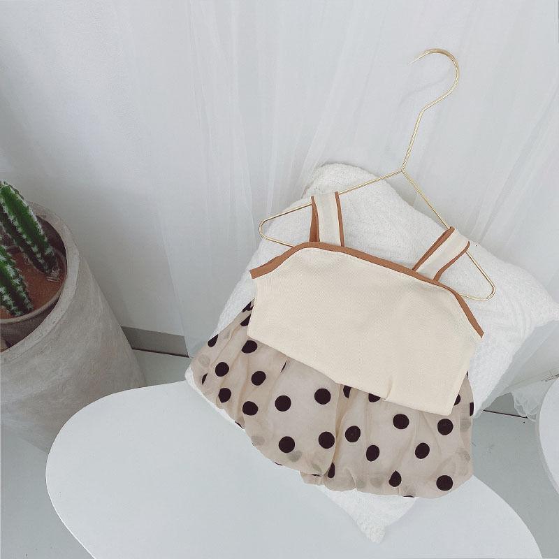 2PCS Children Clothing Set Spring Summer Sling Girls Suits Wave Point Sleeveless Tops + Pants Clothing Set