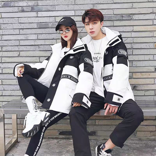 Couple Down Jacket Women Mid-length Korean Version Ins Loose Large Size Thick Winter Tooling Jacket White Duck Down Warm Jacket