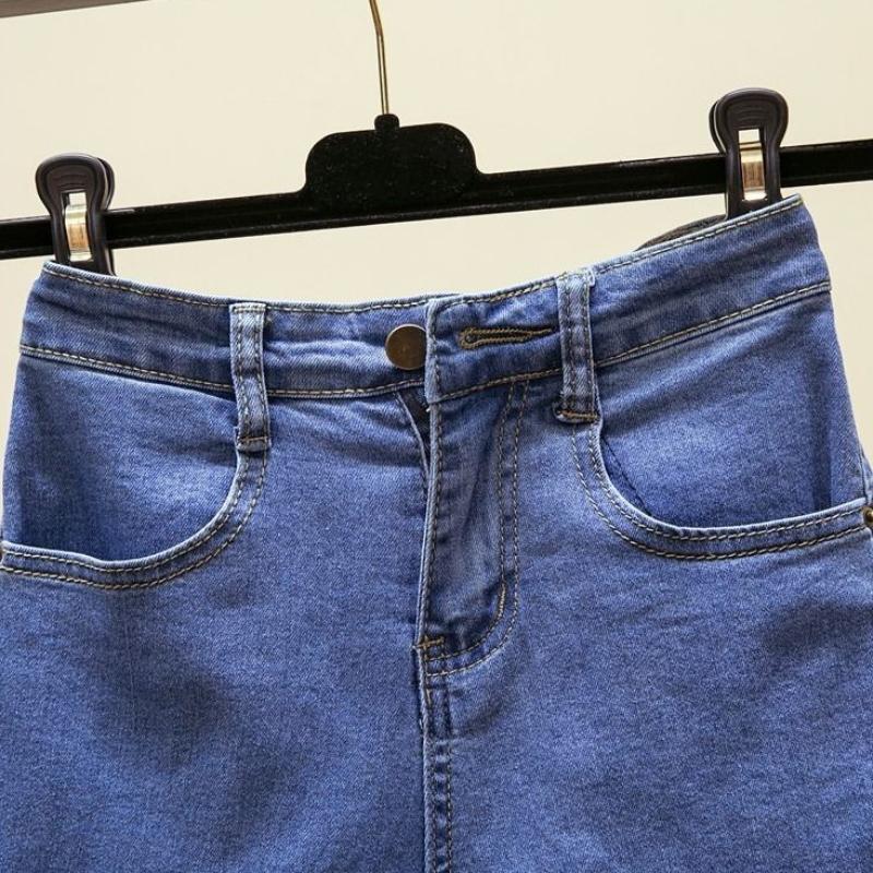 Denim Shorts Women's Summer Korean Style Loose and Thin Student Ruffled All-match High-waist Stretch Pants