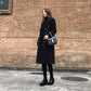Black Women's Mid-length Woolen Coat Looks Thin In Autumn and Winter Straight Over The Knee Thick Coat