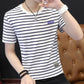 Round Neck Short-sleeved T-shirt Male Striped Short-sleeved Male Youth Casual All-match Top